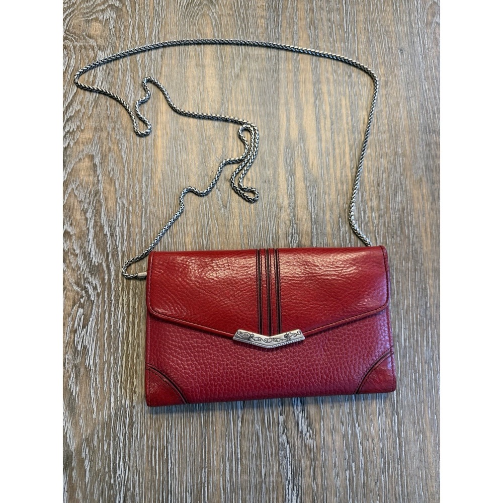 VTG Brighton Leather Chain Wallet Purse Red Crossbody Organizer EUC